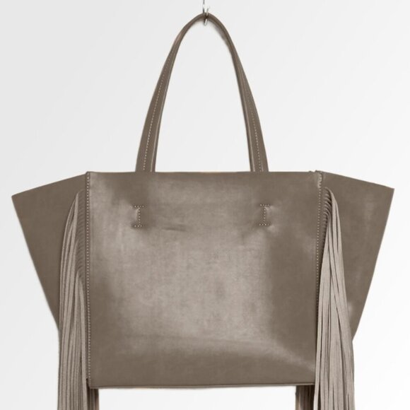 Anthropologie REMI & REID LEATHER SIDE FRINGE BAG TAUPE - Picture 2 of 8